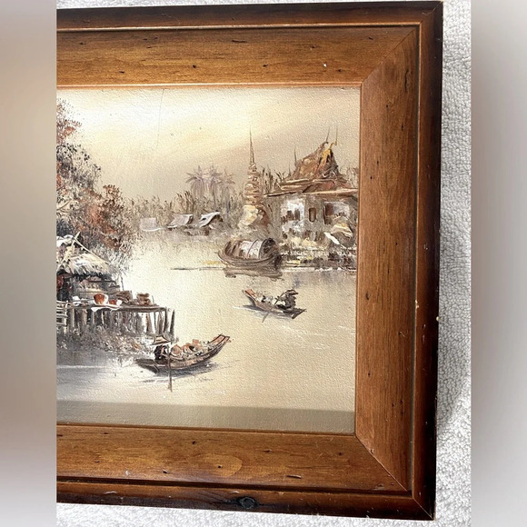 Vintage Korn Hand Painted Landscape Framed Painting Wall Art - Picture 4 of 12